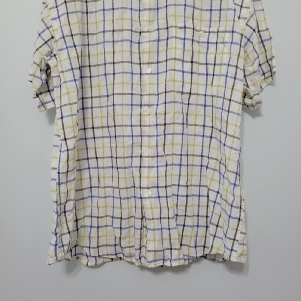 Orvis Men's Hemp/Tencel Short Sleeve Plaid Button Up Shirt XL White Blue Yellow - Picture 5 of 11